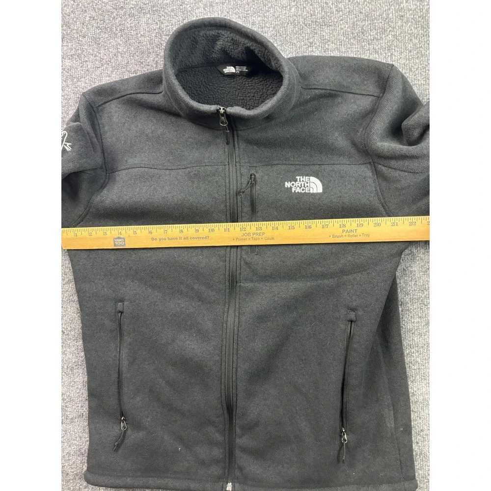 The North Face Fleece Jacket Mens Large Gray Logo Full Zip Mock Neck